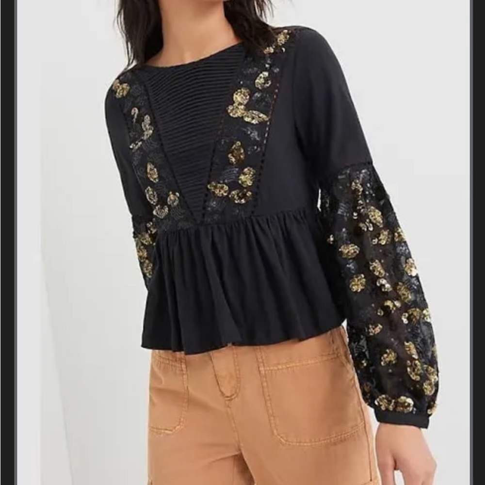 Anthropologie Neale Sequined Peplum Top